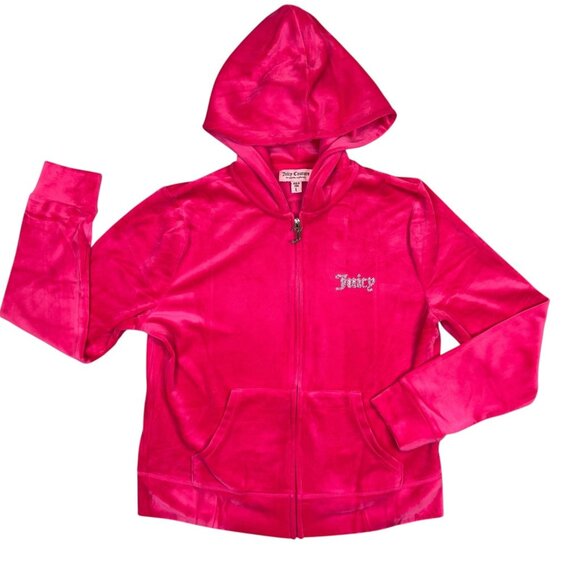 Juicy Couture Track Jacket Hoodie Womens L Pink Velour Hooded Full Zip Y2K Bling - Picture 1 of 11